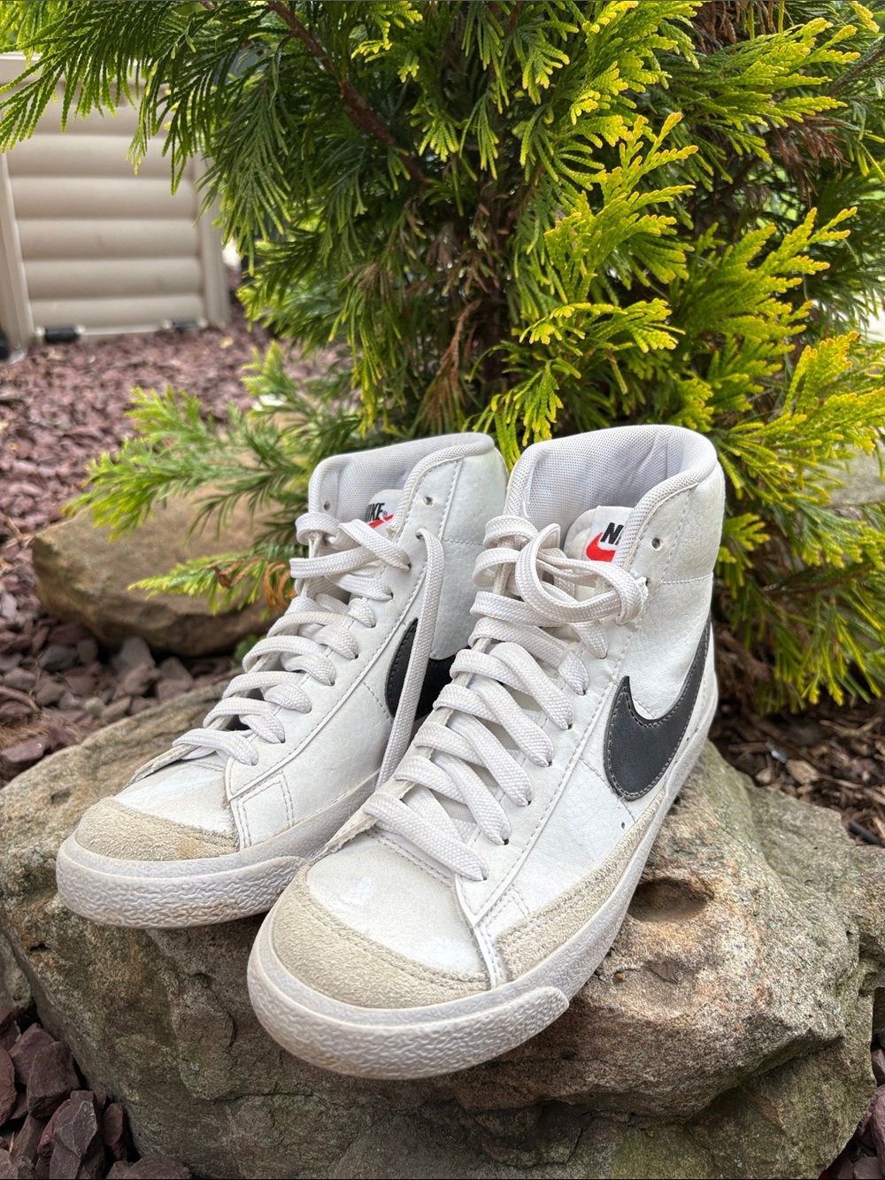Nike White and Black Mid-Top Sneakers